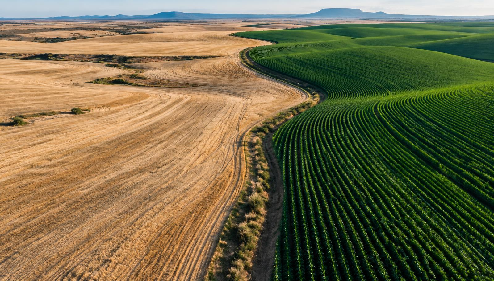 Illustrative South African landscape showing barren and lush ground